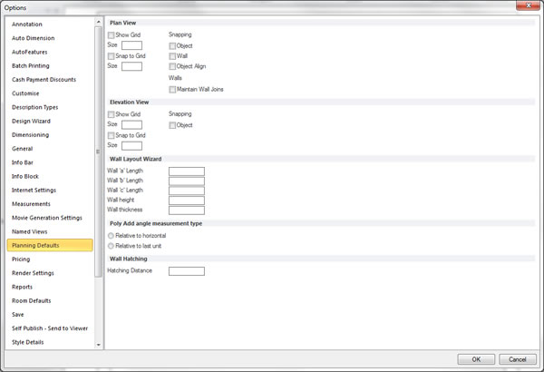 Planning Defaults Preference Section